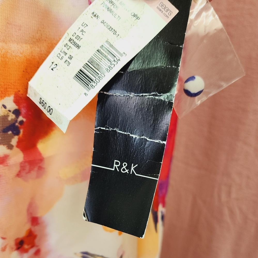 R&K V-Neck Flutter Sleeve Chiffon Shift Floral Dress-(12) NEW - Picture 5 of 8